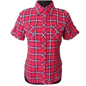 Twentyone Red Plaid Short Sleeve Button-down